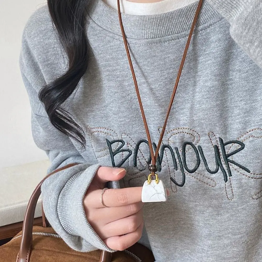 Brown Leather Alloy Bag Necklace for Women