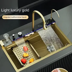 Golden Waterfall Sink 304 Stainless Steel Large Single Sink Kitchen Hand Wash Vegetable Basin Household Basin Dishwashing sink