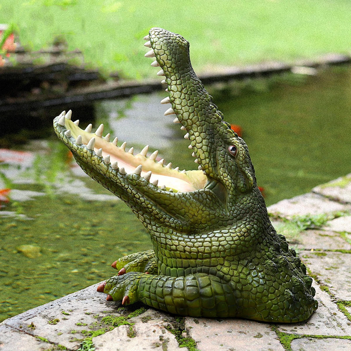 

Simulation Crocodile Head Resin Sculpture Outdoor Garden Rockery Pool Figurines Crafts Courtyard Park Layout Ornament Decoration