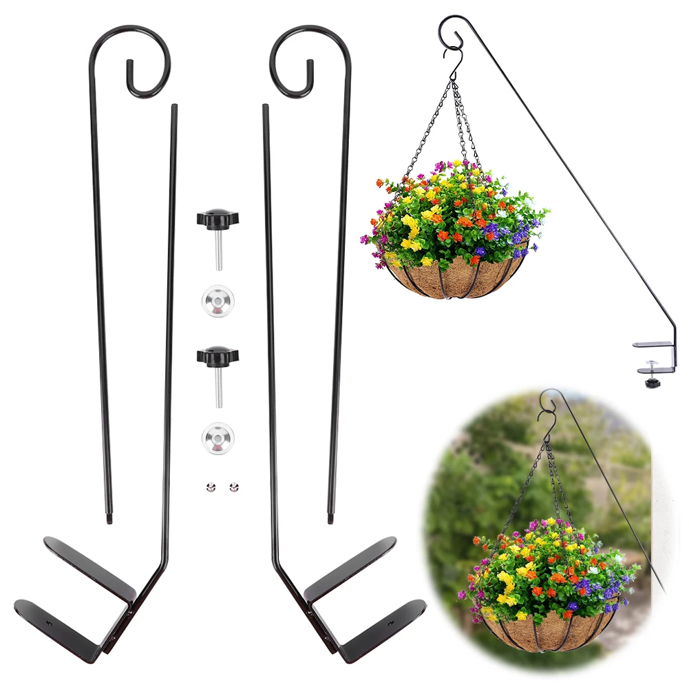 2 Pcs Extended Fence Deck Hook 360 Degree Rotary Plant Bracket Adjustable Clamp Deck Hook for Railing for Bird Feeders Planters