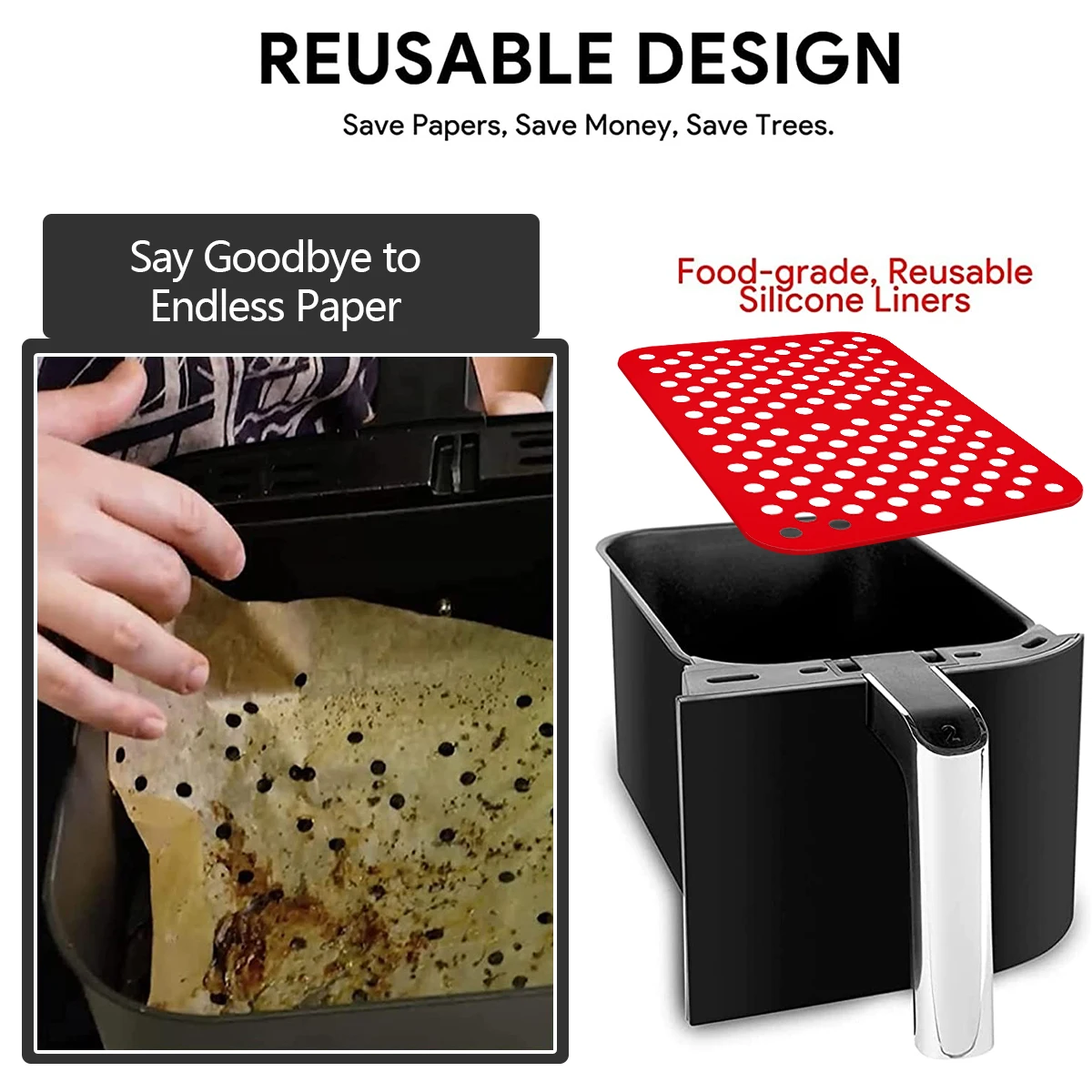 2Pcs Air Fryer Silicone Pad Set with Brush Rectangle Reusable Non-Stick Air Fryer Mat Heat-Resistant for Basket Baking Cooking silicone grill mat
