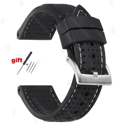 Enhanced Silicone Waterproof Watch Band - Soft, Breathable Rubber Strap Replacement - 22mm (Black White)