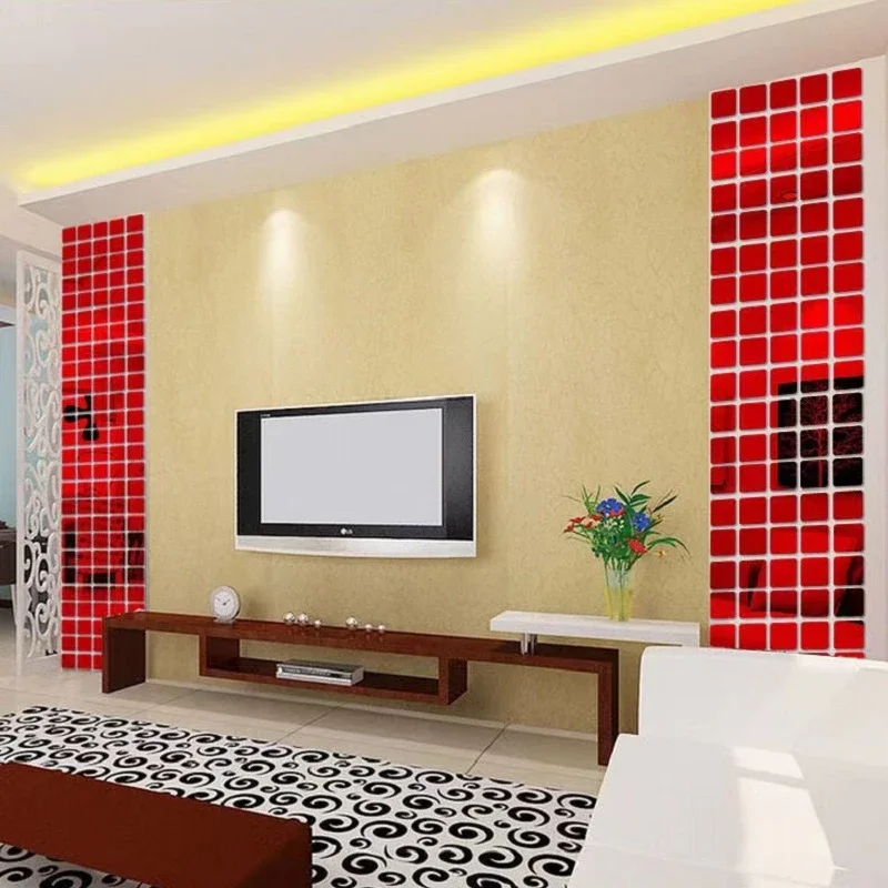 Wall sticker 3D Square Mosaic Mirror Acrylic DIY Mural for Living Room Bedroom Art Home Decor 2/3/4cm Large