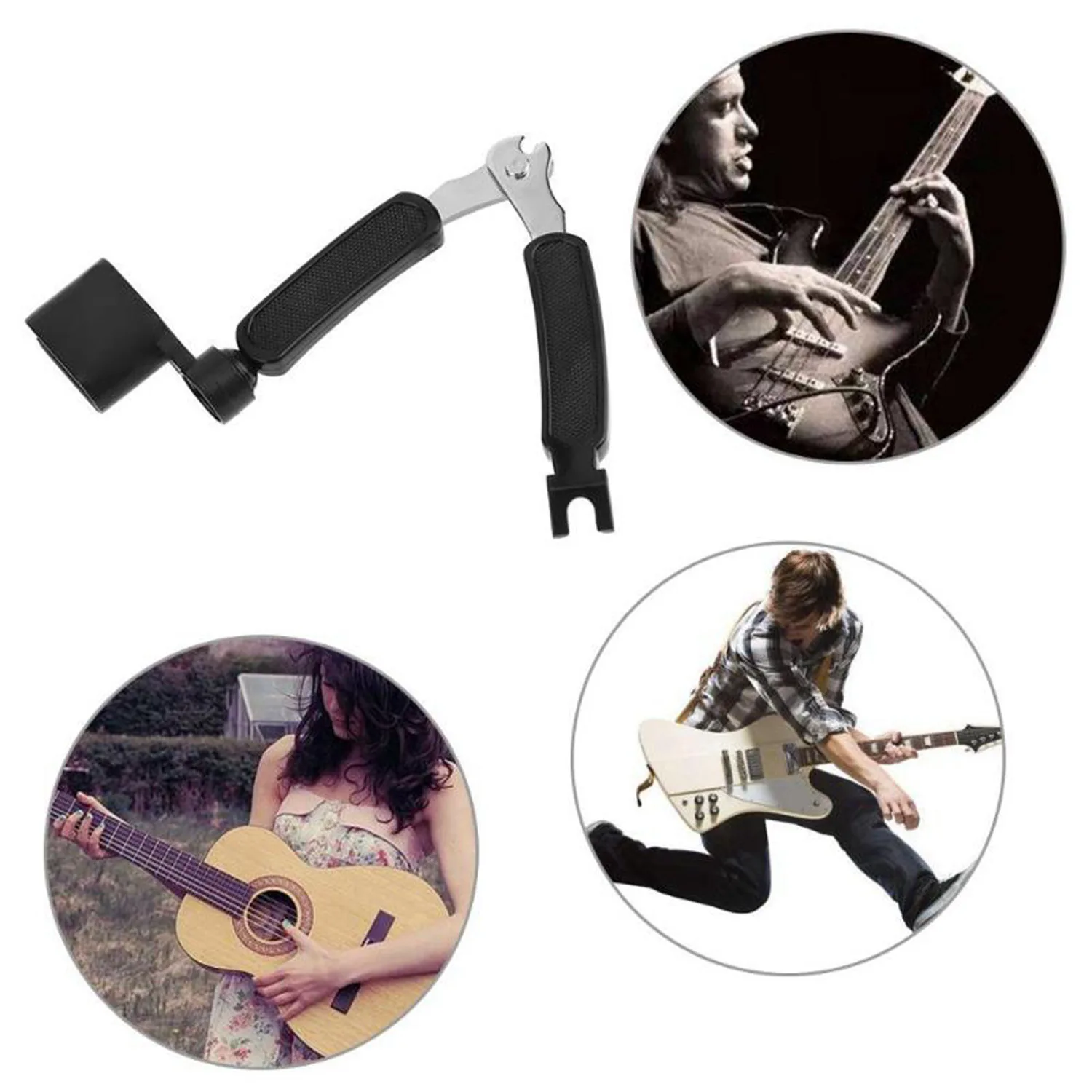 RTSHE-3 In 1 Multifunction Guitar Peg String Winder + String Pin Puller + String Cutter & 6 Guitar Tuning Pegs Verrouillage Tune