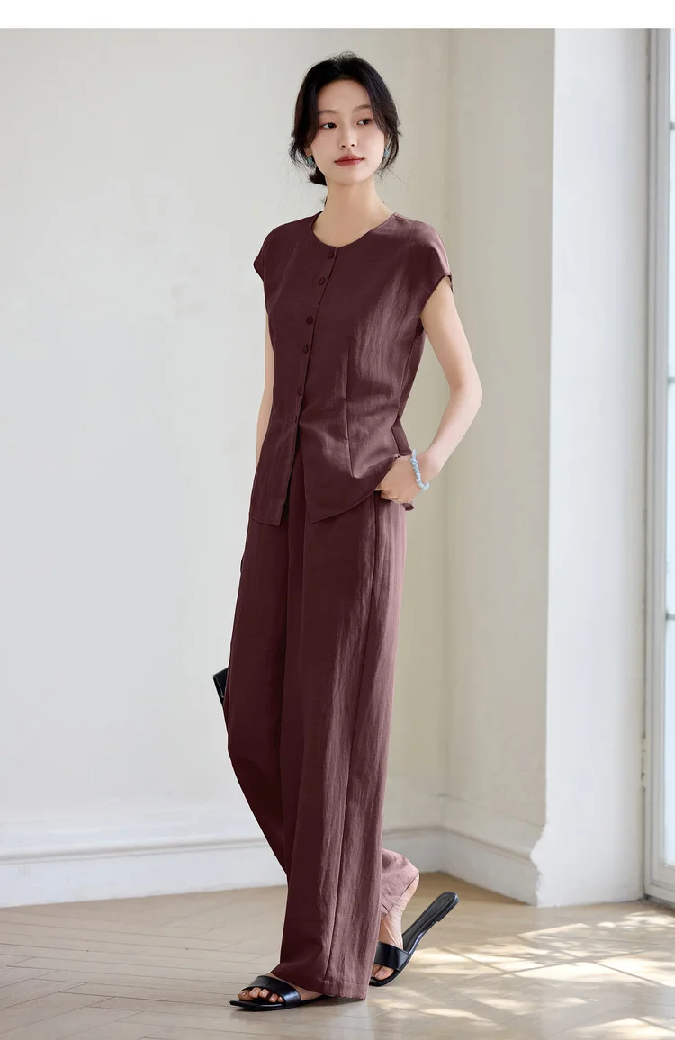 SENTUBILA Women's Linen Trouser Suit Summer Two Pieces Matching Set Women Button Shirt Straight Pant Sets 2026 Outfits 152ZA0094