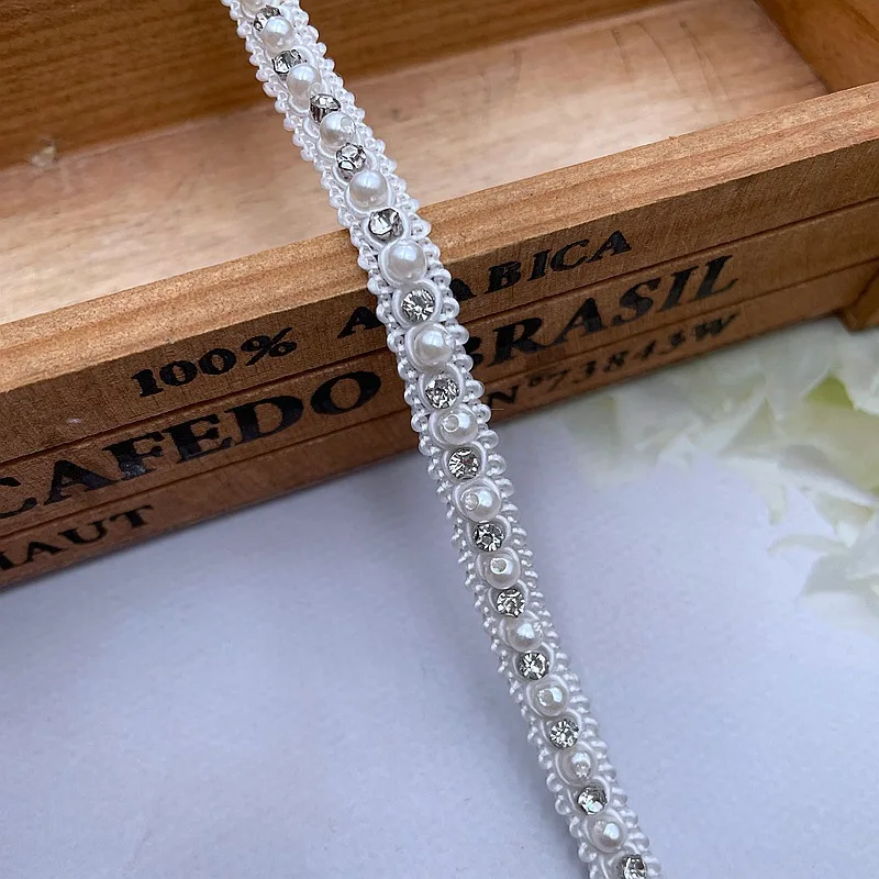 Ruban De Perles,10 Yard Ruban En Dentelle Florale Blanche