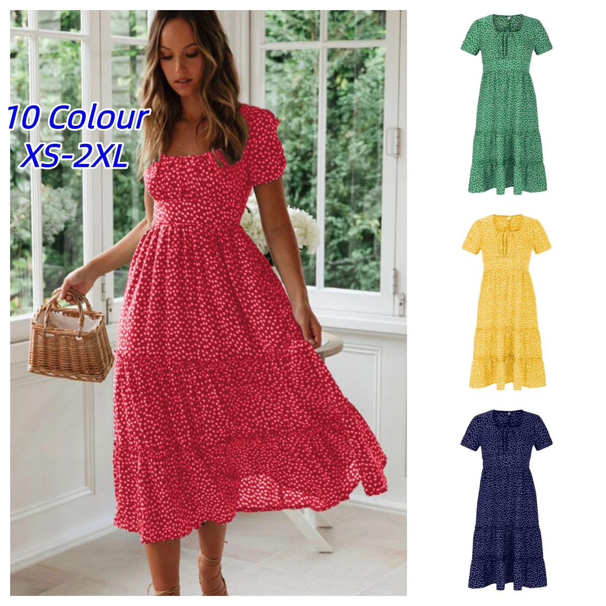 Vestidos Vintage Vintage Print Puff Sleeve summer Beach sweet dresses Casual Square collar floral maxi long dress festa 2026