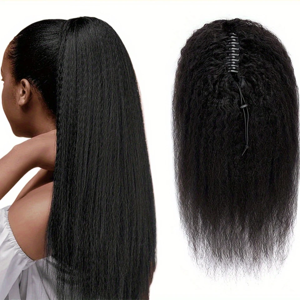 Claw Clip Ponytail Extensions Kinky Straight Human Hair Clip In Pony Tails Yaki Hair Extensions 10"-30: Inch Real Remy Human Hair Extensions