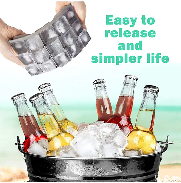 IceTopper Plus - Bandeja para cubitos de hielo con 2 tapas adjuntas, moldes  para cubitos de hielo de fácil liberación, 16 cubos por bandeja, apilable