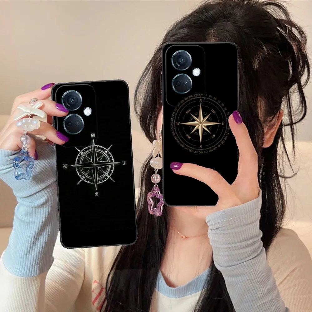 Compass Aesthetic Mobile Cell Phone Case For Oppo Find X5 X3 X2 A93 Reno 8 7 Pro A74 A72 A53 Black Soft Phone Cover Funda