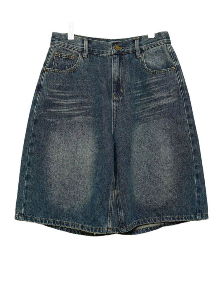 [LANMREM] High Waist Washed Denim Shorts For Women Straight Loose Streetwear Tide Pants Fashion Female 2024 Summer New 26D8764