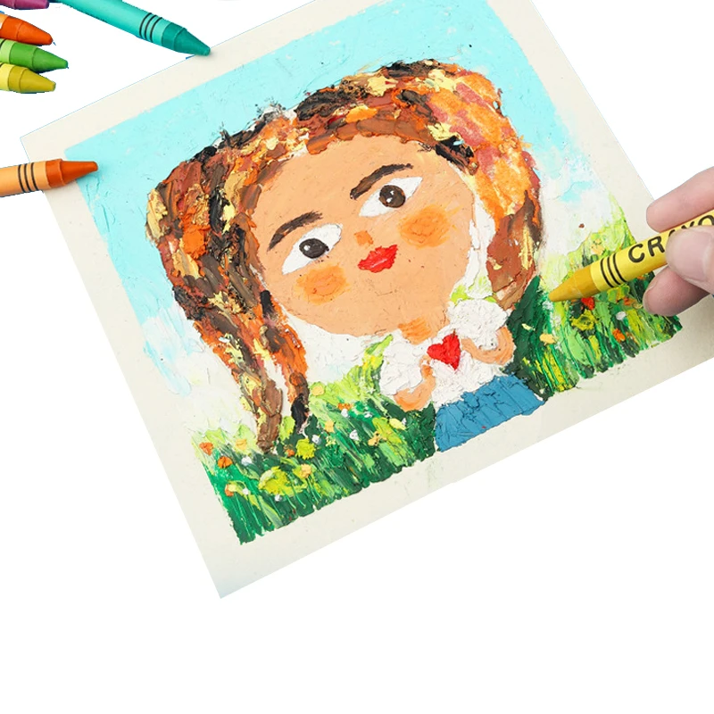 6/8/12/24 Color Hexagonal Cartoon Oil Painting Stick Set Washable Children's Oil Wax Brush Art Training Painting Pen