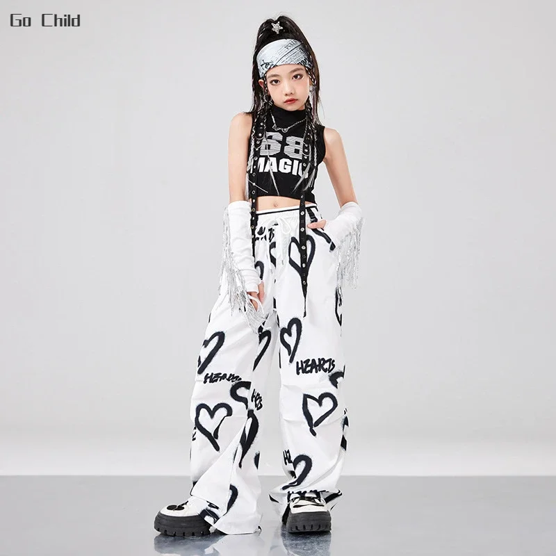 Kids Cosplay Costume Hip Hop K-pop Crop Top Street Dance Love Cargo Pants Girls Streetwear Joggers Child Jazz Costumes