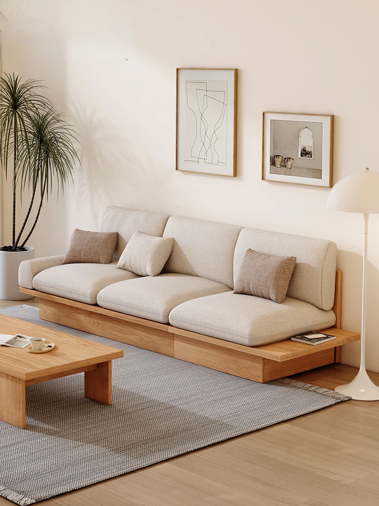 

Japanese log living room three person quiet style simple storage sofa solid wood furniture