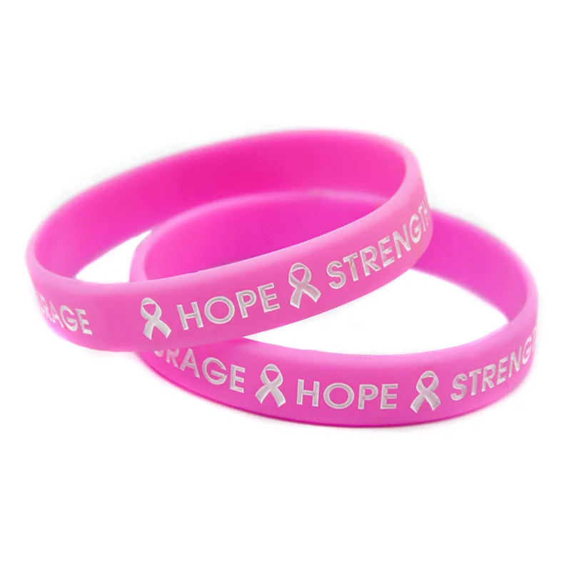PC Pink Silicone Rubber Wristband 'Hope Strength Courage' with