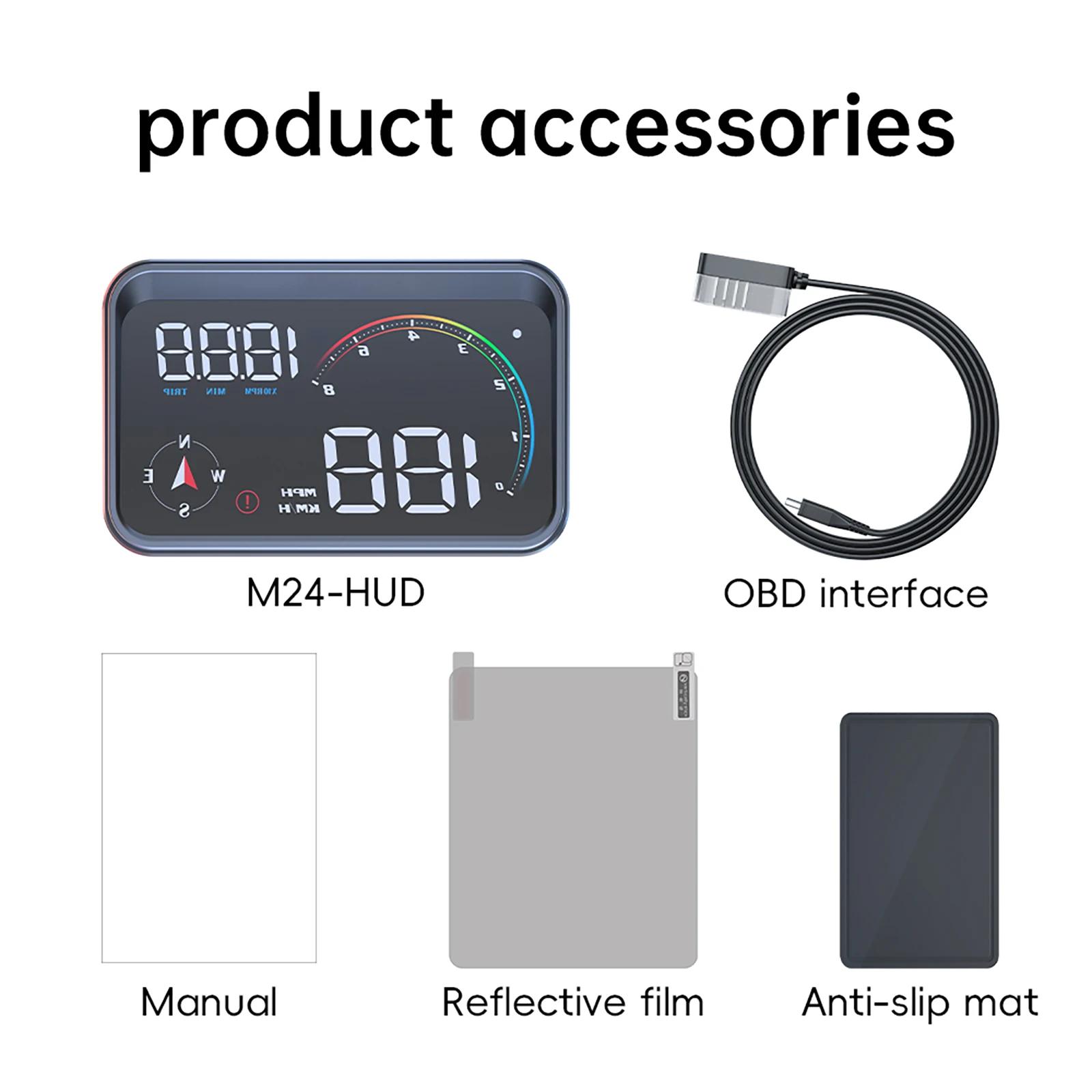 M24 차량용 HUD 헤드업 디스플레이 OBD+GPS 듀얼 시스템 온보드 컴퓨터 (디스플레이 속도계, 수온, 연료 소비량 포함)