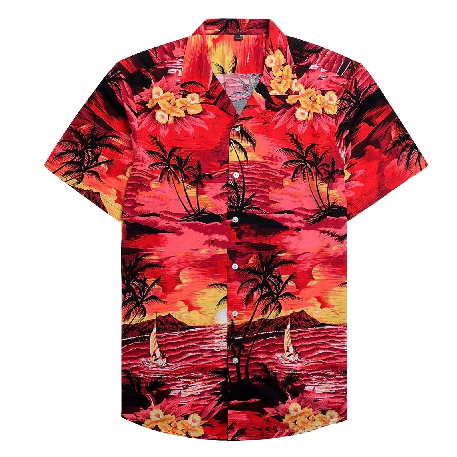 

Men Lightweight Button Down Hawaiian Shirt Polyester Holiday Loose Casual Tropical Summer Beach Printed Short Sleeve Party Gift