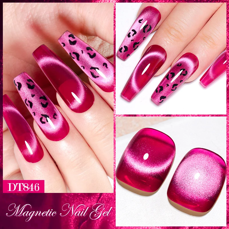 MEET ACROSS Pink Red Cat Eye Gel Nail Polish 7ml Jelly Amber Cat Magnetic Gel Nail Soak Off UV LED Semi Permanent Gel Nail Art 5