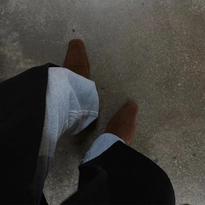 Korean Version of New Small Square Toe Low Heel Suede Single Shoe Ballet Shoes Retro Versatile Muller Shoes