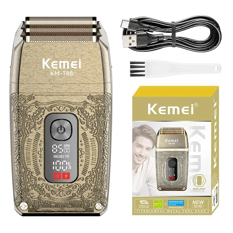 Kemei 전기 트리플 블레이드 면도기 충전식 이발사 포일 면도기 전문 무선 대머리 면도기 남성용 8500RPM