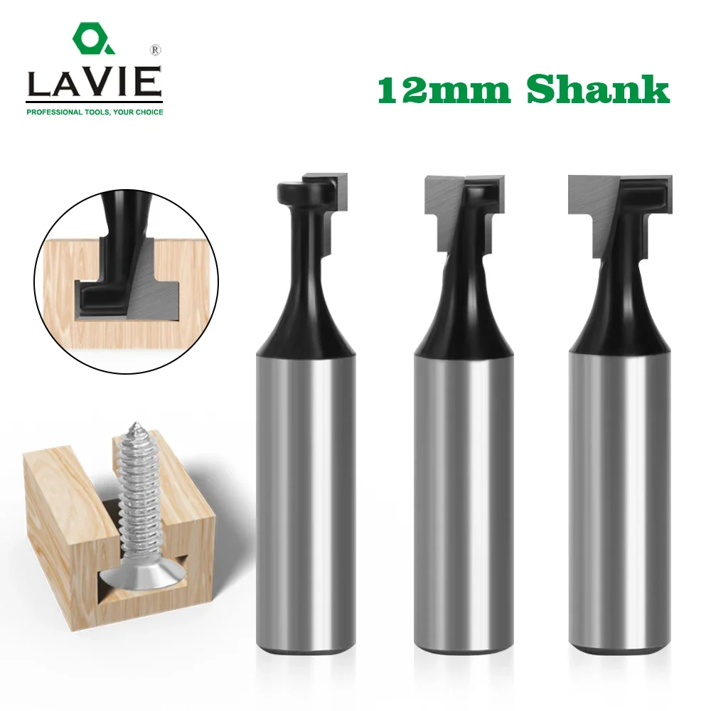 LAVIE Fräser-Set, 2/3 Stück, 12-mm-Schaft, zum Fräsen von Schlüssellochschlitzen in Holzplatten für die Wandmontage.