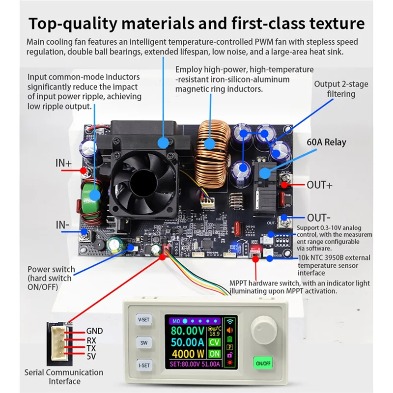 Ingenious-XY8050S CNC DC 버크 조정 전원 공급 장치 80V/50A/4000W 조절 가능한 안정화 출력 일정 전압