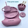 Free Personalized Names Baby Feeding Set 6Pcs Silicone Sucker Bowl Plate Straw Cup Children's Dishes Set Newborn Gift BPA Free 5