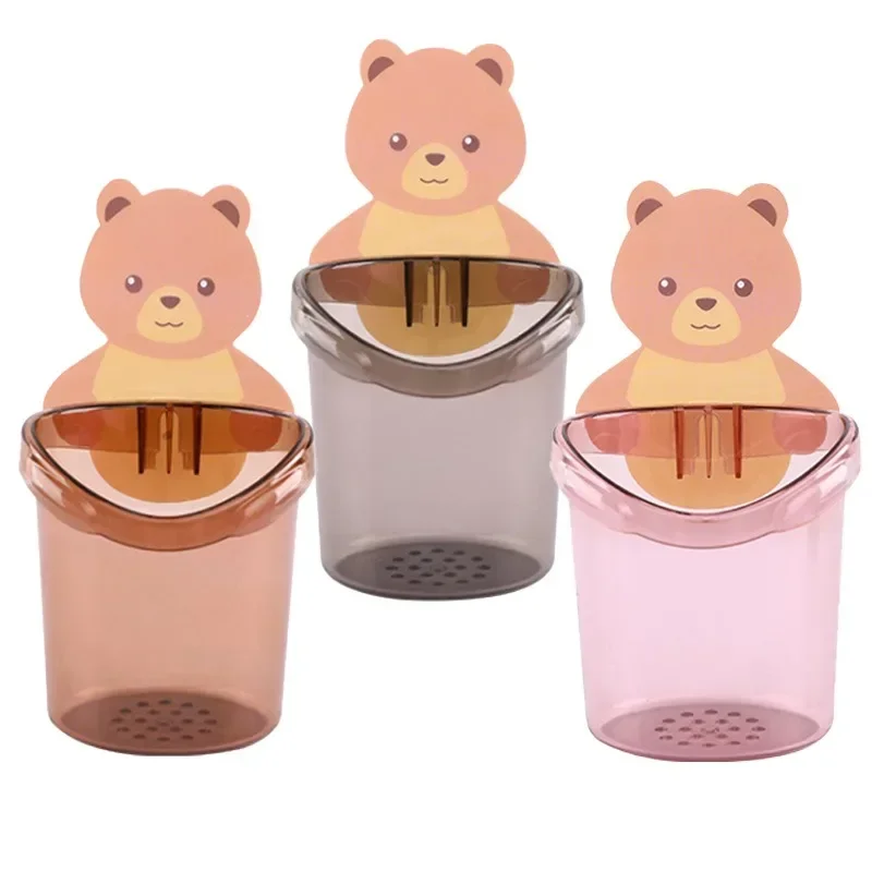 Bear Storage Cup Wall Mount Toothbrush Toothpaste Cup Rack Child Home Bathroom Accessories Holder Case Storage