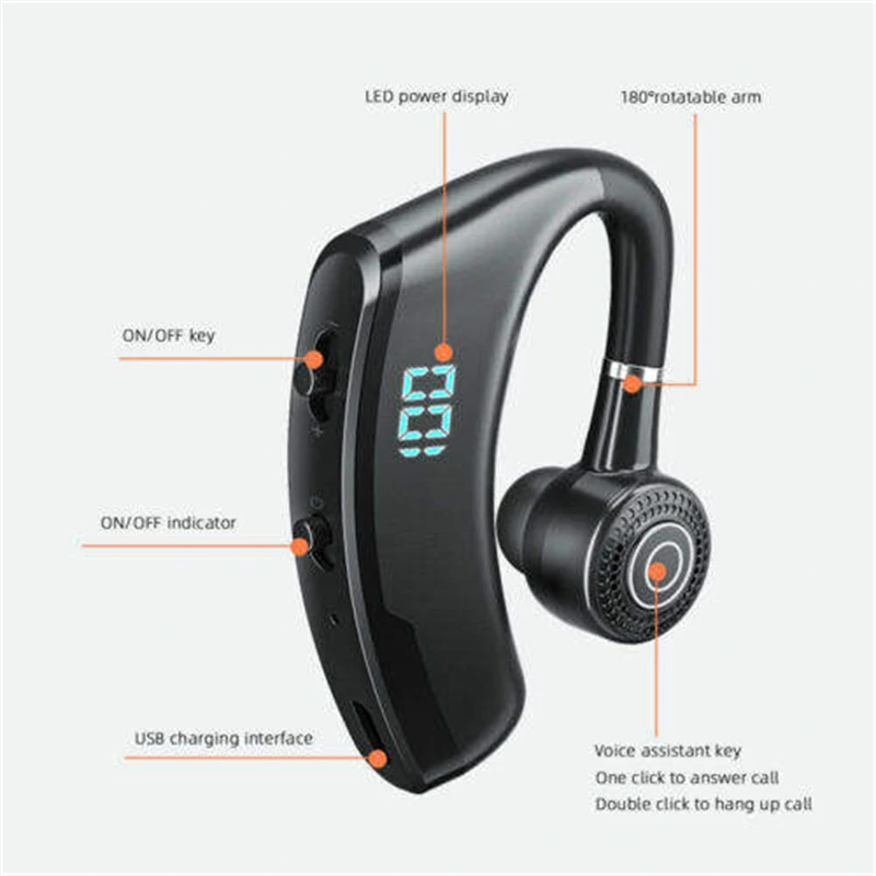 V9S Bluetooth 5.2 Earphone Sport Driver Car Wireless Headphone With Mic HD Handsfree Calling Stereo Music Business Headset 4
