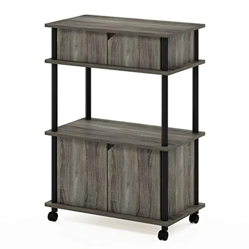 

Kitchen Storage Cart Organizer Cabinet Lockable Wheels Shelves French Oak Grey Black Easy Assembly 15.6"D x 27.4"W x 39.1"H