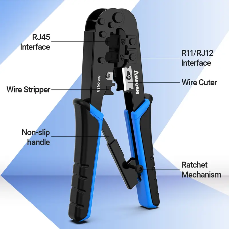 AMPCOM rj45 crimper RJ11 RJ45 Crimping Tool Ethernet Network LAN Cable Crimper Cutter Stripper Plier for 6P 8P RJ-11/RJ-12 RJ-45 - Image 6