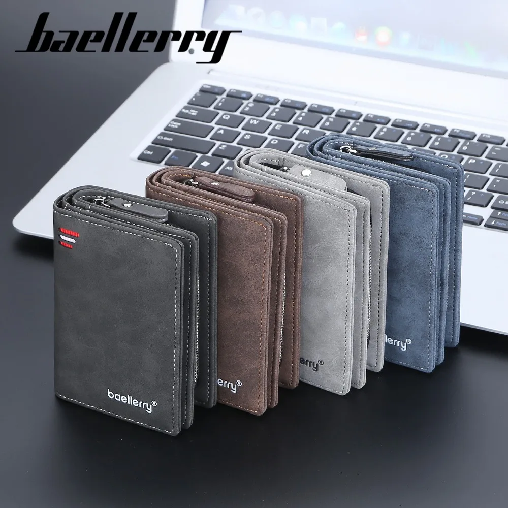 Men's Front Pocket Wallet Slim PU Leather Zipper Closure RFID Protection 10 Card Slots Minimalist