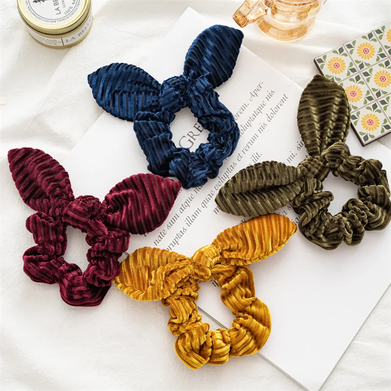 

New Plush Bowknot Hair Scrunchies Women Pearl Ponytail Hold Hair Ties Hair Rope Rubber Bands Headwear Hair Accessories Gift