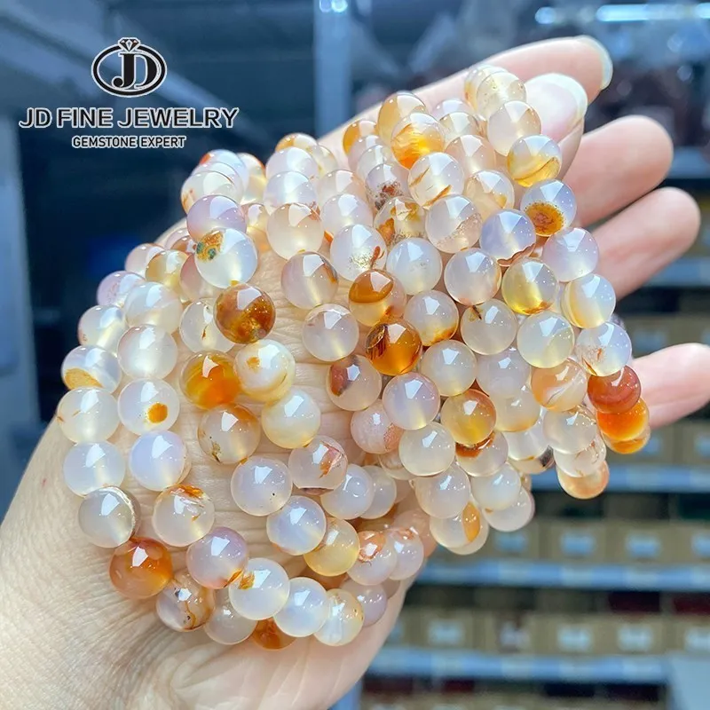 Jd Natural Stone Red Plants Agata Strand Bracciali Donna Charm Colorato Round Bead Yoga Energy Meditation Fashion Jewelry Girls