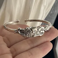 100% Solid 925 Sterling Silver Retro Bracelet for Women Men Vintage Handmade Flower Patern Bracelet Birthday Gift 3