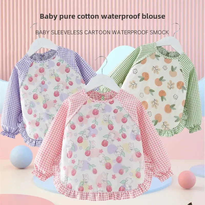Waterproof Pure Cotton Baby Feeding Apron Child Hoodie Bib Toddler Nursery Anti-Dirt Protective Clothing Infant Feeding Cover up