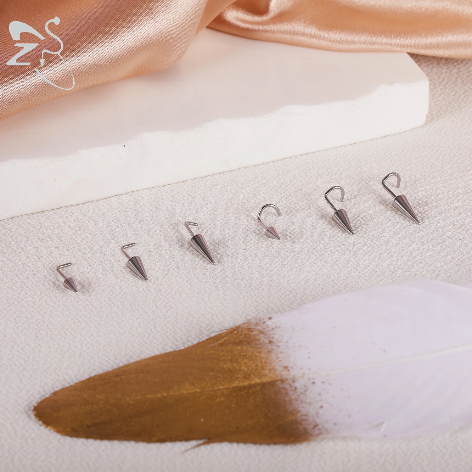 ZS 1PC 20G 스파이크 코 링 스테인레스 스틸 코 스터드 블랙 컬러 콘 콧 구멍 피어싱 L 자형 Seputm 코 구멍 바디 피어싱