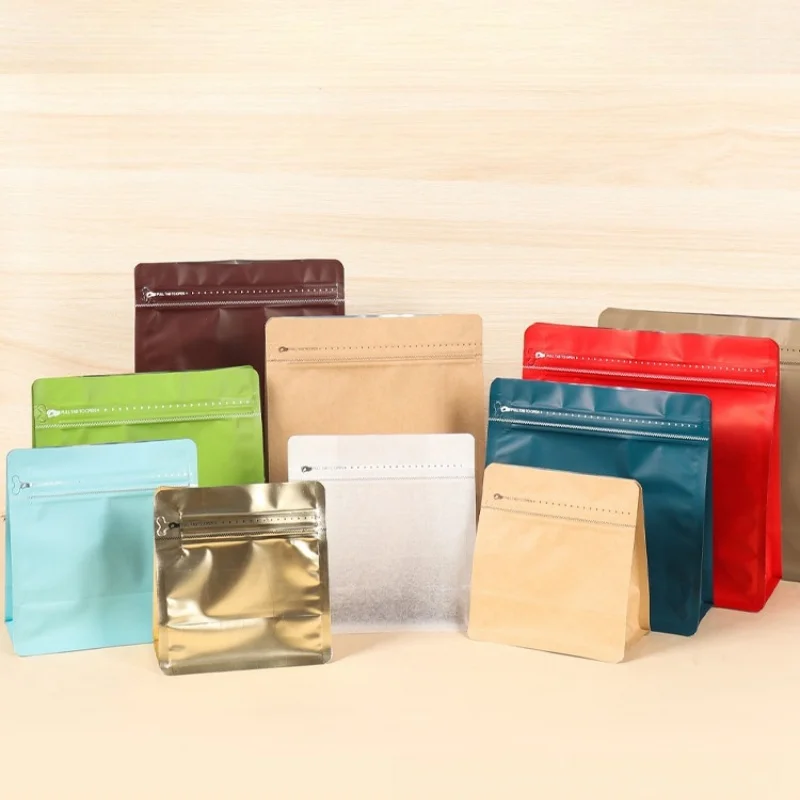 StoBag 50pcs 서리로 덥은 컬러 커피 콩 가방 포장 스탠드 팔각형 식품 봉인 된 알루미늄 호일 보관 재사용 가능한 파우치