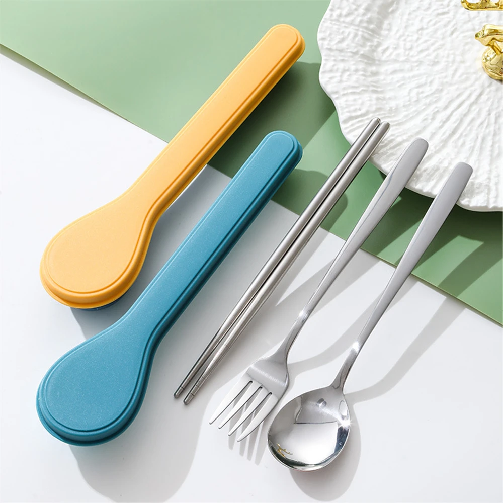 304 Stainless Steel Portable Cutlery Fork Chopsticks Spoon Set Gift Outdoor Student Cutlery Three-piece Set