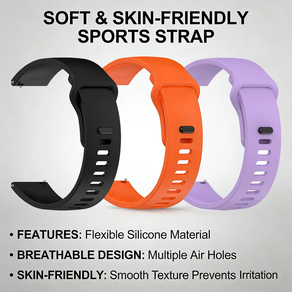 Premium Sports Silicone Smartwatch Band - 20mm/22mm