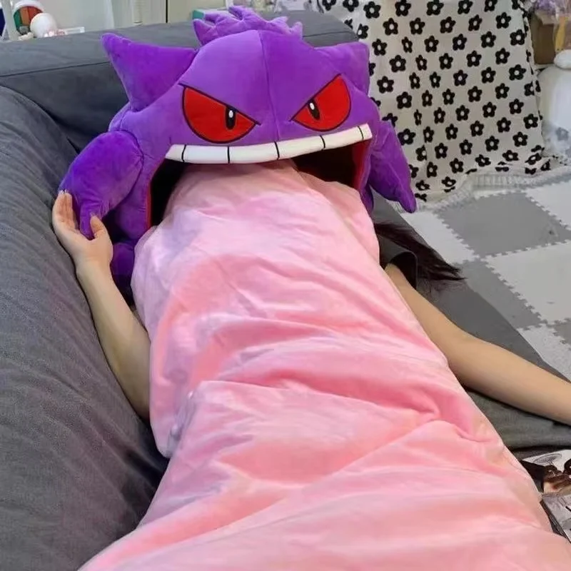 Plush Toys Pokemon Cards 130cm Pokemon Gengar Big Tongue Cute Anime Peripheral Adult Xmas Gifts Big Size Gengar Sleep Pillow Dual Purpose Nap Blanket