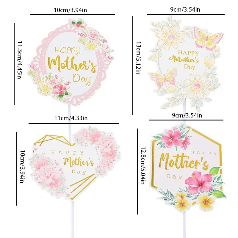 Happy Mother's Day Cake Topper Best Mom Ever Mom Birthday Party Rose Flowers Heart Butterfly Cupcake Baking Decor Flag