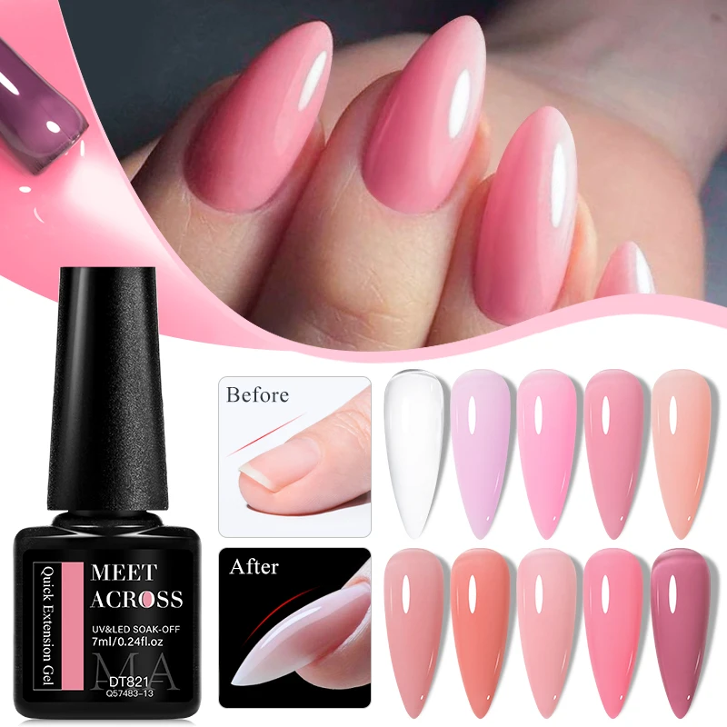 Description Picture 6 of itemMEET ACROSS 7ML Gold Foils Glitter Quick Extension Gel Nail Polish Long Lasting Rubber Base Gel Nail Art UV Glue Builder Gel