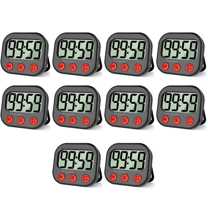 

10X Kitchen Timer, Digital Visual Timer Magnetic Clock Stopwatch Countdown Timer, Large LCD Screen Display For Cooking