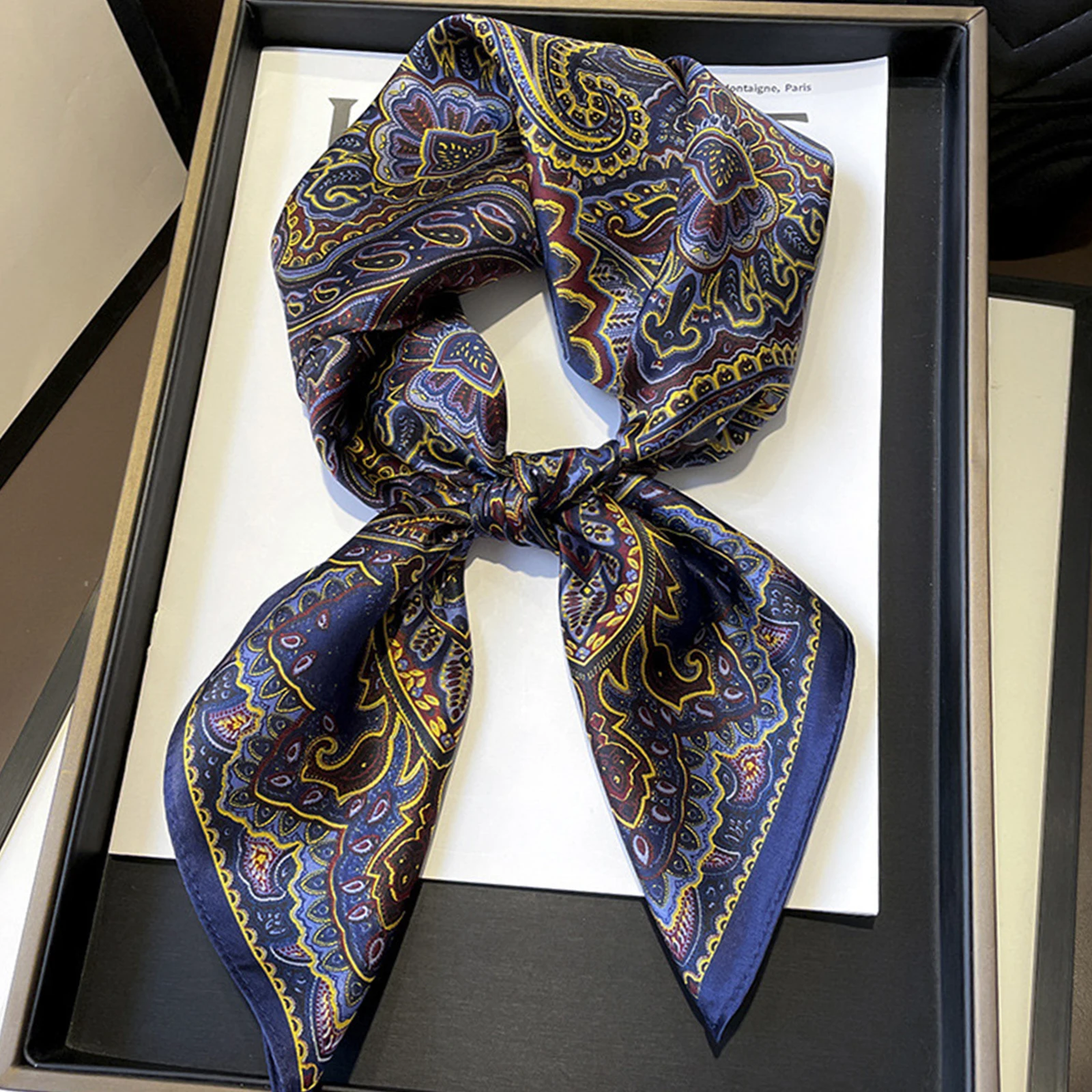 70X70CM Kerchief Luxury Sailboat Print Shawls Four Seasons Square Headcloth Fashion Silk Scarves Popular Sunscreen Small Scarf 5