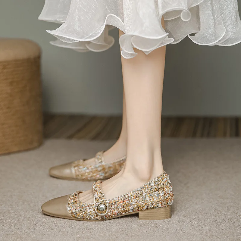 Womens Shoes New Flat Shoes Spliced Round Toe Shallow Mouth Horseshoe Heel Leather Casual Shoes Fashion White Sneakers Women