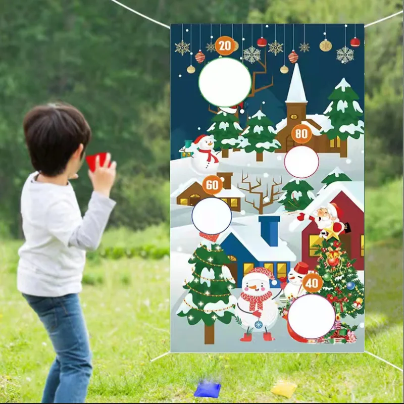 

75x135cm Christmas Banner Merry Christmas Decor For Kids Santa Claus Christmas Ornament Theme Party Bean Bag Toss Game