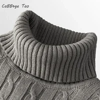 Autumn Men's Long Sleeve Knitted Sweaters Men's Slim Fit Turtleneck Sweater Casual Pullover Sweater Lightweight Ribbed Sweater 1