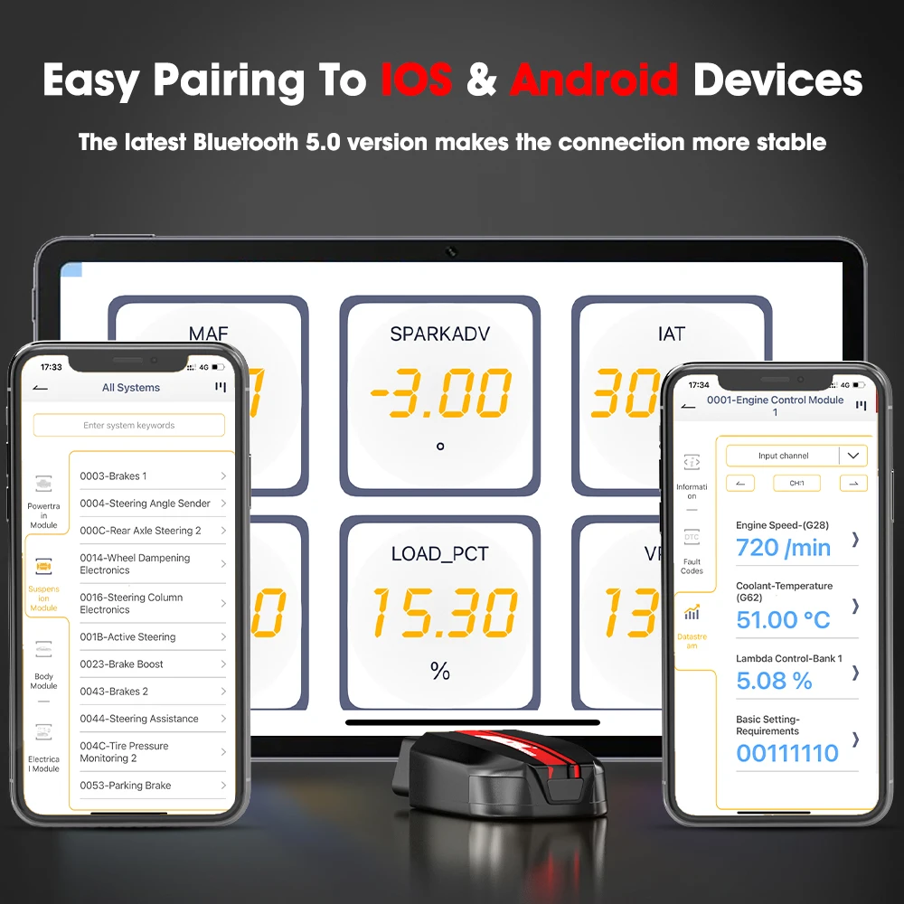 ANCEL BD500 obd2 Bluetooth 5.0 Scanner All System Car Code Reader with EPB /Throttle Learning for VW Audi Service Seat Skoda 4