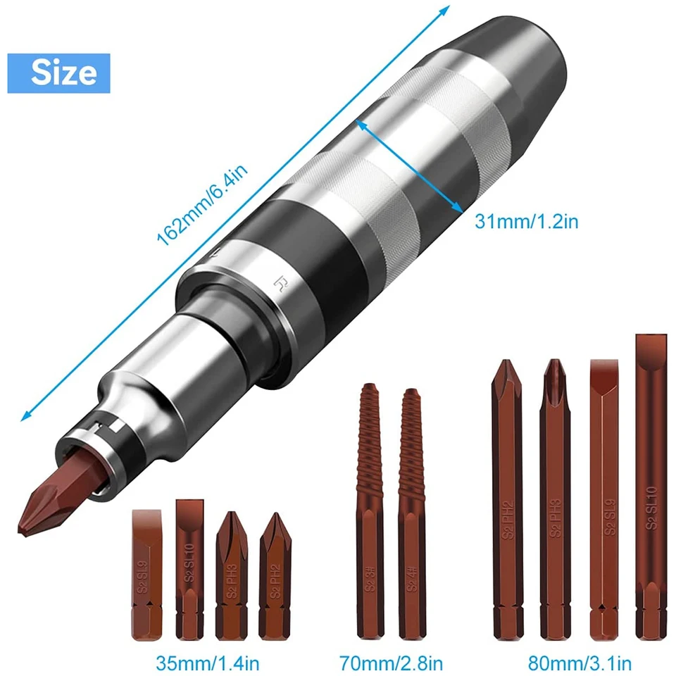 AKM Handdruksleutel 12 stuks 1/2 inch schroefoplosserset, hoogwaardige gereedschappen, slagschroevendraaier met gelegeerde en versterkte stukken S2 gereedschapsstaal voor het lossen van geroosterd